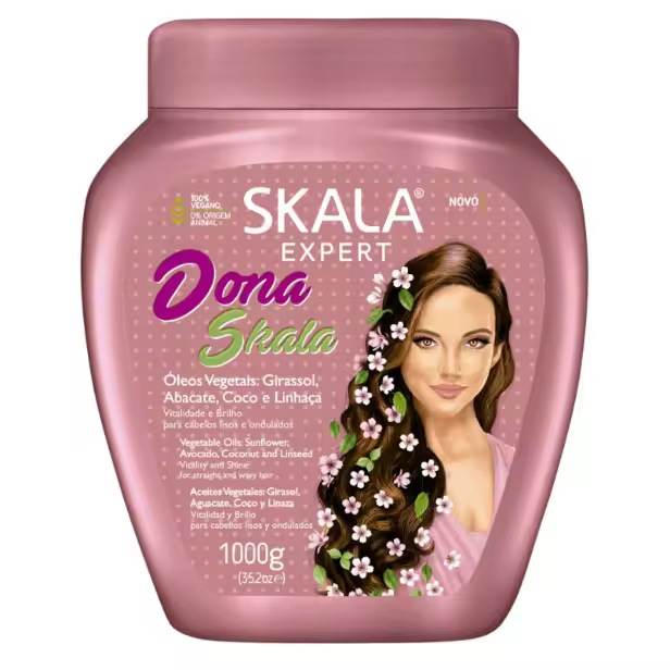 Bellas Extensiones// Skala- Doña Skala-Mascarilla/Acondicionador/Crema de peinado  -1000ml- 100% Vegano - Ayuda a fortalecer y dar brillo al cabello- rico en vitaminas E y A, y numerosos minerales que hidratan tu cabello. - 1