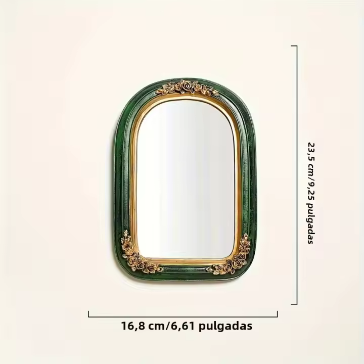 Espejo De Maquillaje Vintage De Lujo Europeo Con Diseño Embossado En Resina Verde Para Decoración Y Fotografía Propiedad De Resina Carved - 1