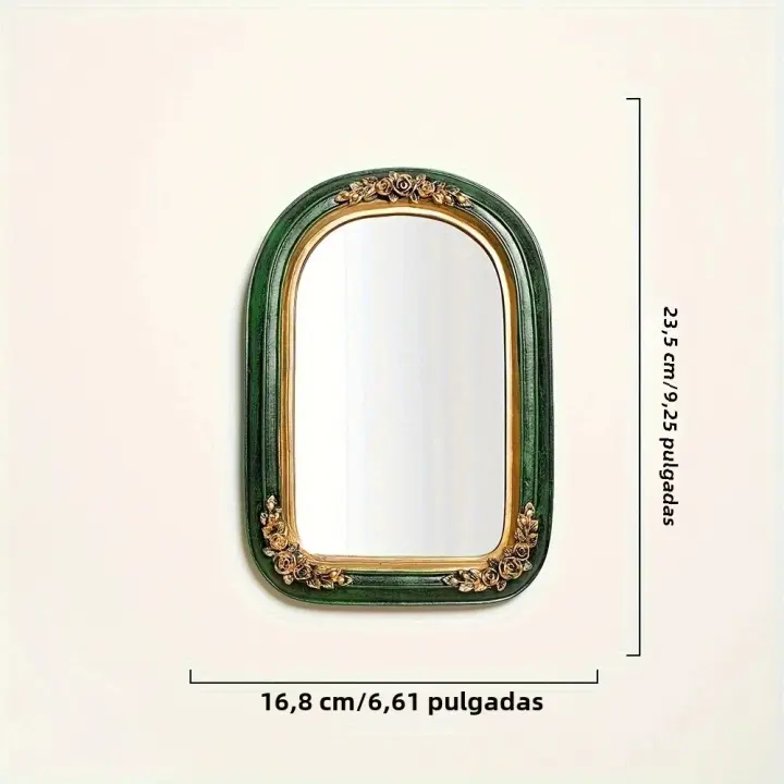 Espejo De Maquillaje Vintage De Lujo Europeo Con Diseño Embossado En Resina Verde Para Decoración Y Fotografía Propiedad De Resina Carved - 1