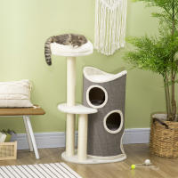 Pet Cat Tree 109cm Árbol para Gatos con Rascador Cube y Cama para Gatos, poste de Isal, Modern gris Blanco Para Los Amantes de Los Gatos - details 0