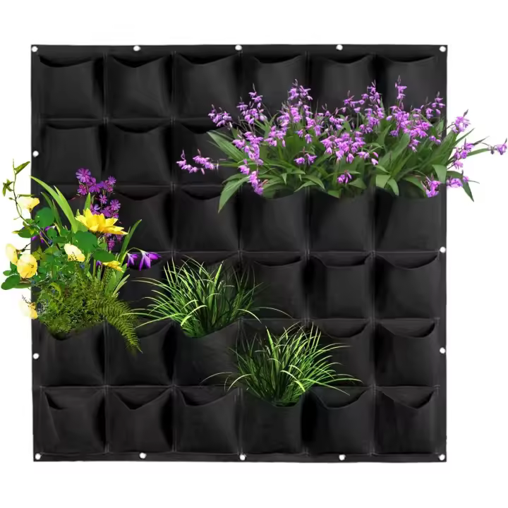 Bolsas de interior montadas en la pared, bolsa de cultivo vertical con 36 bolsillos para plantas y legumbres (negro) - 1