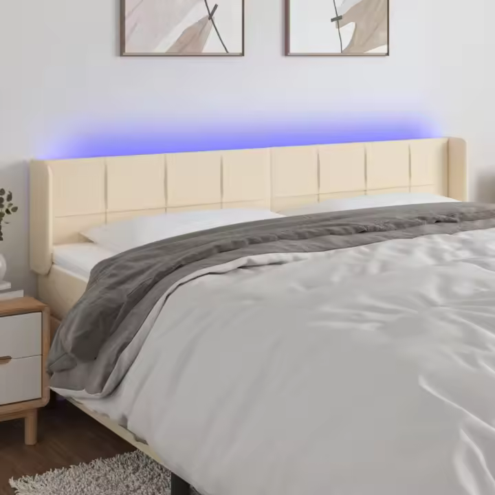 vidaXL Cabecero con LED de tela crema 183x16x78/88 cm - 1