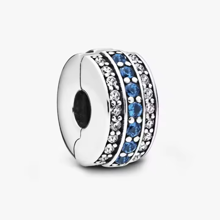 Pandora Charm de Colgante en Plata de Ley Fijador Pavé en Azul y Transparente 798480C01，Incluye Caja Original - 1