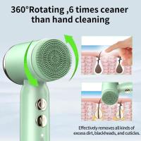 Cepillo de limpieza facial eléctrico 8 en 1 con compresas frías y calientes, 6 cabezales de cepillo, 3 velocidades de rotación, depurador facial impermeable para limpieza profunda y masaje. - details 2