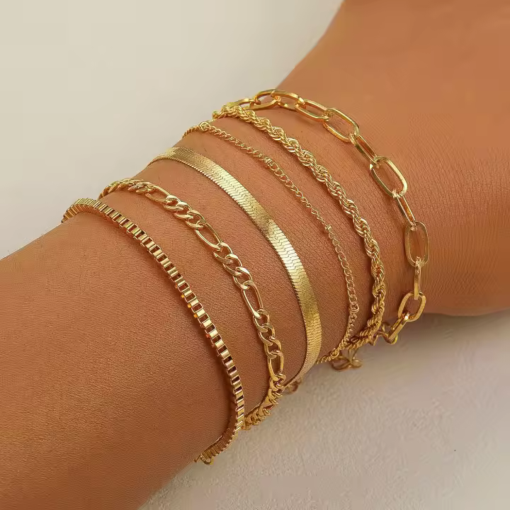 Nuevo Set De 6 Pulseras De Color Oro Bohemio Retro Para Mujer Cadena Cubana Gruesa Joyería De Calidad Regalos De Moda 2023 - 1