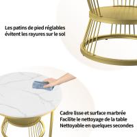 Set de 2 Mesas de Centro Redondas Nido, Efecto Mármol Blanco y Estructura Dorada, MDF con Acabado PU, Mesas Auxiliares Apilables para Salón - details 3