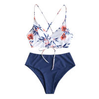 Bikini De Mujer Con Estampado Floral Traje De Baño De Dos Piezas Estilo Playa Sin Aros Cintura Baja Sin Almohadones Talla Grande - details 4