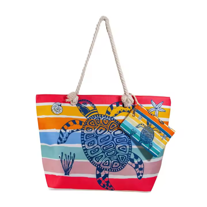 SUN & SURF Bolsa Playa Gran Capacidad con Cremallera 60x40x20cm y monedero a conjunto. Capazo Playa Verano. Asas Cuerda de Hombro. Bolsillos Interiores Cremallera - 1