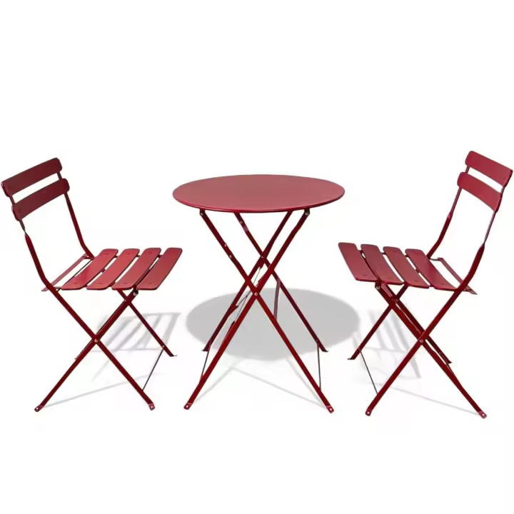 ORION91 Set Plegable Balcón 1 Mesa Cuadrada (71x70x70 cm) + 2 Sillas (81x42x41 cm) Estructura Acero Color Rojo Jardín Exterior - SpazioLuzio - 1