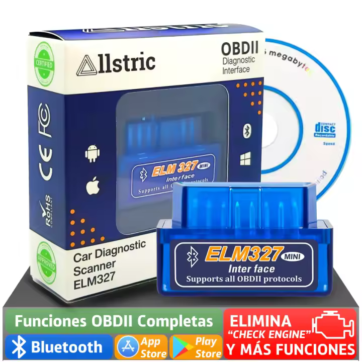 Allstric®️ OBD2 Bluetooth. Mini Lector ELM 327 para diagnosis coche multimarca. Herramienta de análisis obd2 diagnosis. ELM327 bluetooth original. Maquina diagnosis de errores y fallos. OBD2 y CD - 1