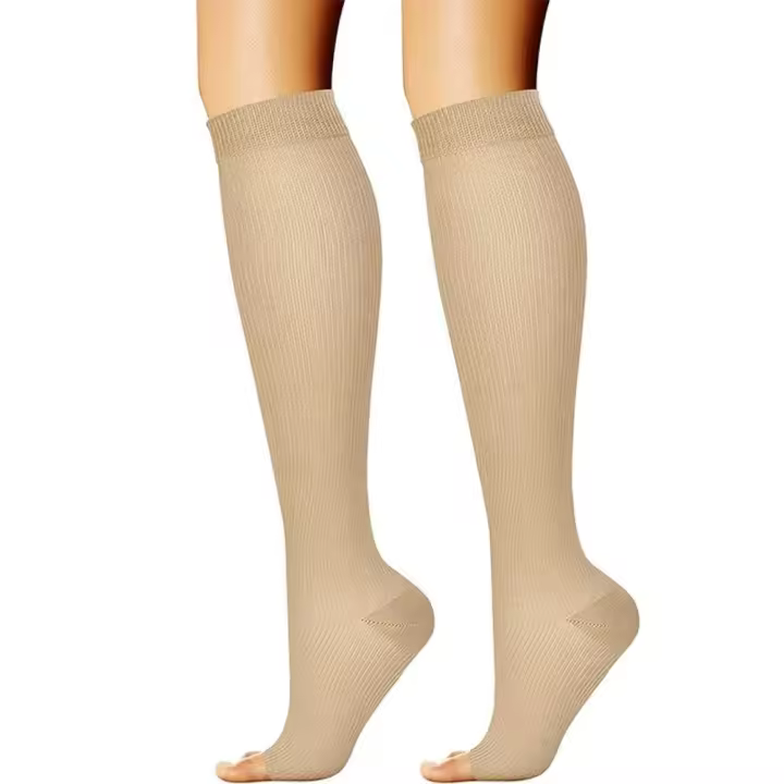 Calcetines De Compresión Médica Para Deporte Corrida Hasta La Rodilla Abiertos Para Mujeres Y Hombres Tamaños S/M/L/XL/XXL Negro - 1