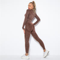 SSITO Conjunto de Yoga sin Costura para Mujer, trajes Deportivos para Fitness, ropa de Gimnasio, Top Short de manga Largo, camisas, Mallas para Corver High, pantalones de entrenamiento - details 4