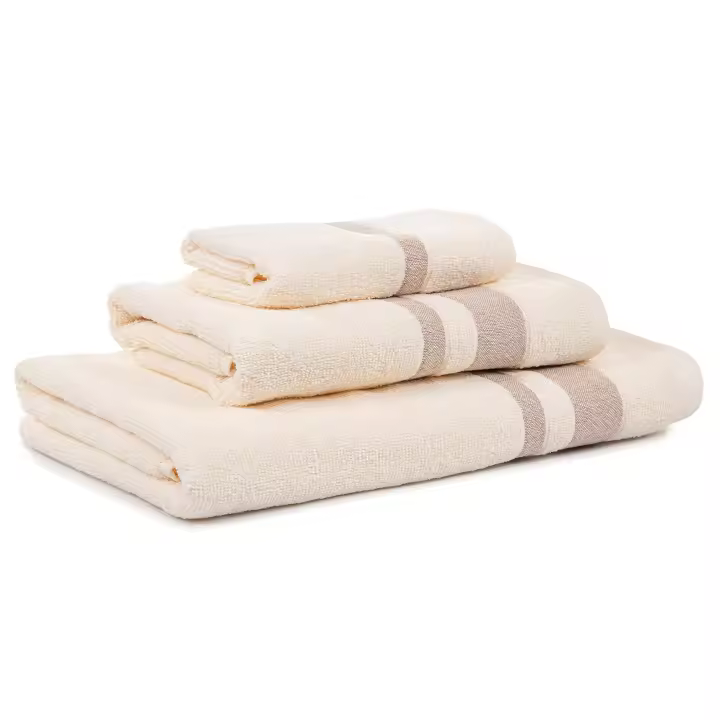CASTMA GARANTIA DE ALTA CALIDAD - Juego de 3 Toallas de Algodón 100% de 450grs/m2 para Tocador, Lavabo y Ducha Modelo JEANS. Buena Calidad. Color Beige y Crema - 1