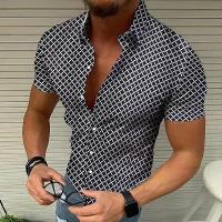 Camisa de talla europea para hombre, camisa de manga corta para hombre, top con estampado de lunares - details 1