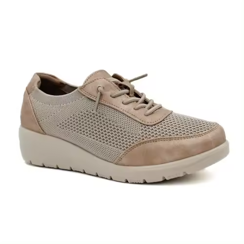 Zapatillas confort mujer cuña ME31083 con cordones en azul y beige - 1