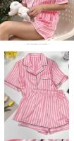 Conjunto De Pijamas De Verano Para Mujer En Rosa Con Rayas Corto Y Cuello En V Pié Y Pecho De Alta Calidad Ropa De Dormir De Dos Piezas - details 5