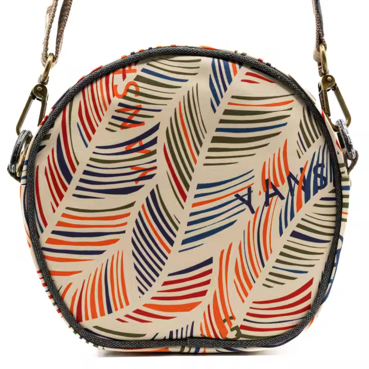Dunne Brand YAN SHUANG Bandolera de Algodón y Piel - Diseño de Hojas, Multicolor, Hecha a Mano, Regalo Original - 1