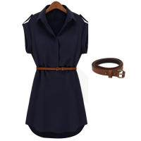 Vestido Casual De Verano Para Mujer Traf 2024 Con Cinturón Manga Corta A-Line Midi De Cuello Sin Mangas Estilo Playa - details 5