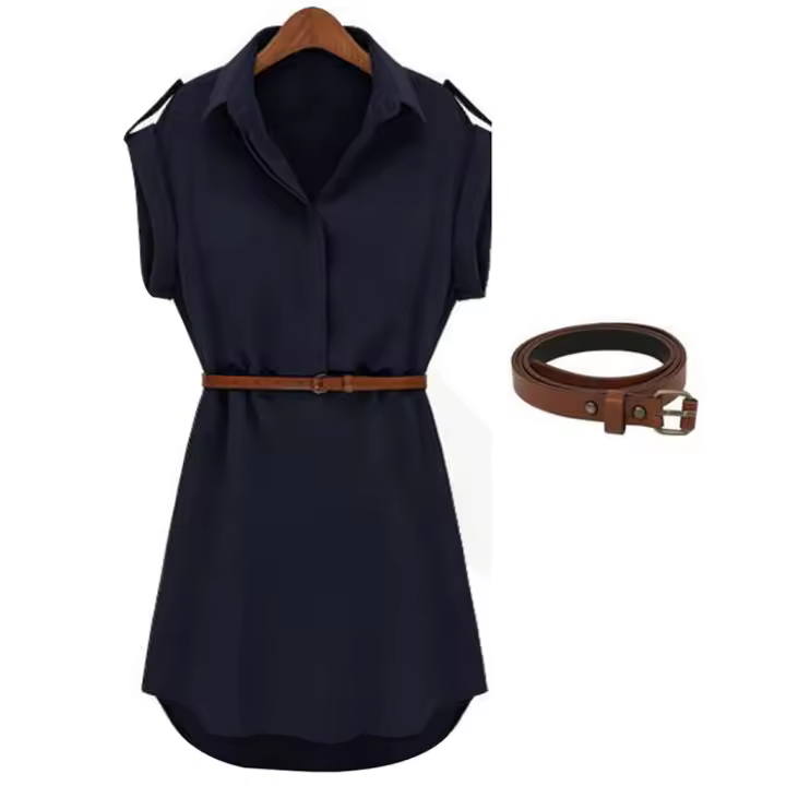 Vestido Casual De Verano Para Mujer Traf 2024 Con Cinturón Manga Corta A-Line Midi De Cuello Sin Mangas Estilo Playa - 1