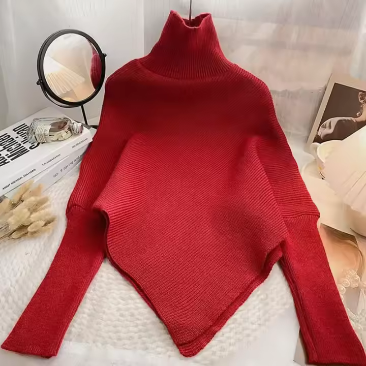 Suéter De Punto Irregular Para Mujer Otoño Invierno Moda Coreana Cuello Alto Manga Larga Vintage Suéteres Pullovers Chic Tops - 1