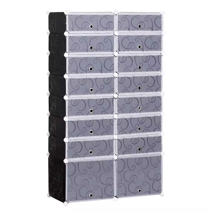 HOMCOM Zapatero DIY zapatero armario estantería estantería enchufable armario armario 16 compartimentos de PP negro + blanco 95 x 37 x 160 cm - 1