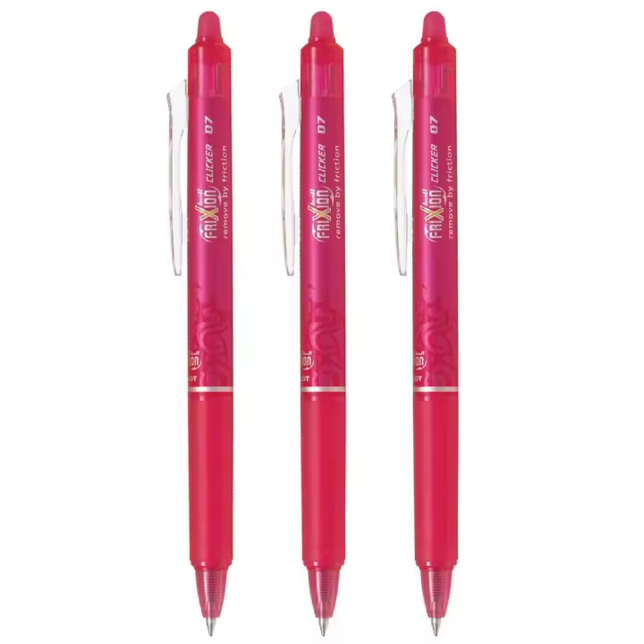 Pilot Bolígrafo Frixion Clicker 0,7mm Retráctil Grip Tinta Borrable Rosa (Pack de 3) - 1