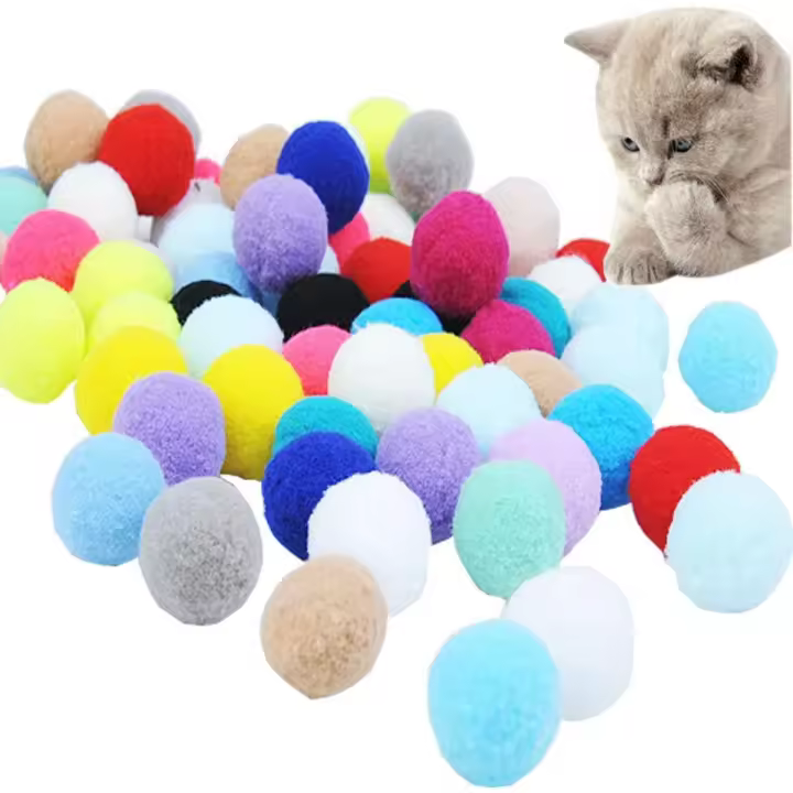 Mengger 70 piezas de bolas de juguete para gatos, pompones de espuma de felpa, bolas de colores que rebotan para gatitos, suministros para mascotas - 1
