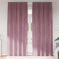 Cortinas Blackout de vidaXL con cinta superior 2 pcs de terciopelo rosa oscuro - details 0