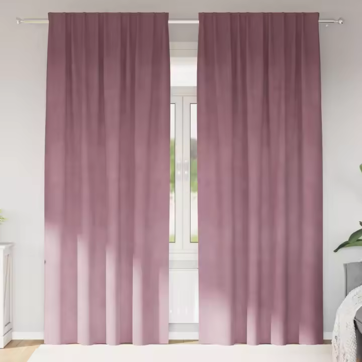 Cortinas Blackout de vidaXL con cinta superior 2 pcs de terciopelo rosa oscuro - 1