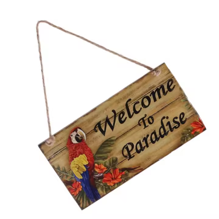 Placa De Madera Vintage Welcome to Paradise Con Cordón De Jute Para Decoración De Jardín Y Hogar Regalo De Viaje - 1
