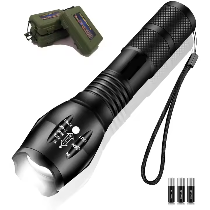 PERPETUAL Linterna LED Táctica. Alta Potencia 2500 Lúmenes. 5 Modos SOS Zoom IN/OUT. Aluminio alta densidad. Resistente a Impactos. Impermeable IPX6. Excursión Camping Montañismo Apagón. Incluye Estuche. [Eficiencia energética A++] - 1