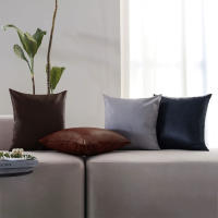 Funda Para Cojines De 45x45 En PU Cuero Estilo Nórdico Decoración Para Sala De Estar Sofa Cubierta De Almohada Simple Y Elegante - details 0
