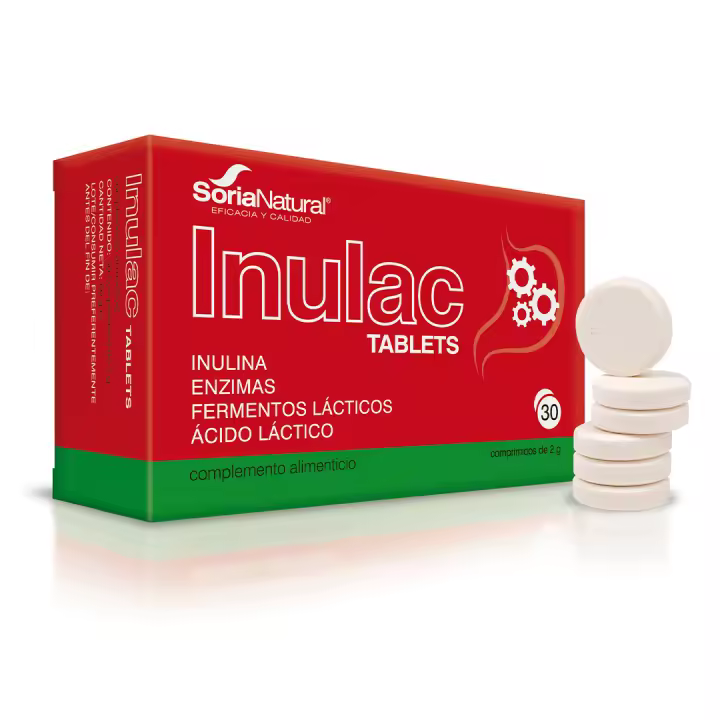 Inulac Tablets Soria Natural - Probióticos y Prebióticos intestinales, Enzimas digestivas -30 comprimidos - 1