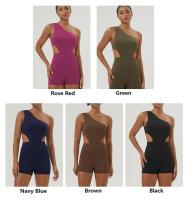 Traje De Yoga Para Mujer Un-Hombro Deporte Fitness Gimnasio Yoga Con Almohadillas Elástico Corporal Sólido Sin Mangas Talla Verdadera - details 1