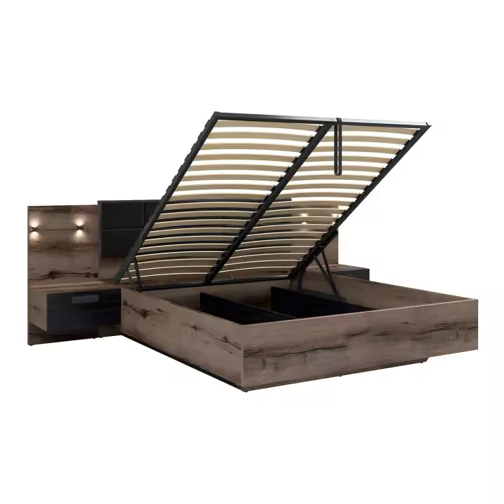 Cama canapé 160x200 con somier, mesita de noche LED - 1