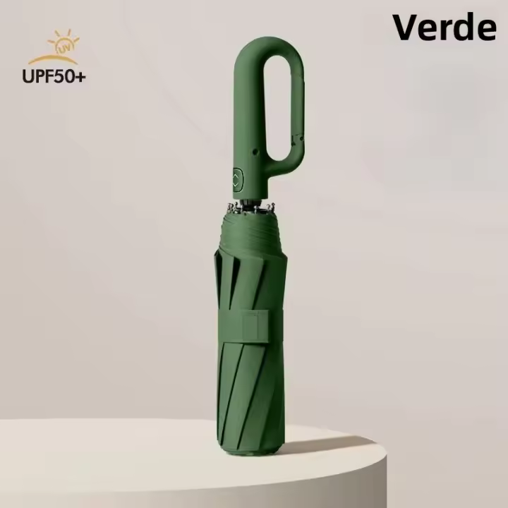 Paraguas Automático Resistente Al Viento Con 12 Costillas Y Mango Protección UV Plegable Para Viajes Sombrilla Solar Y De Lluvia Para Adultos - 1
