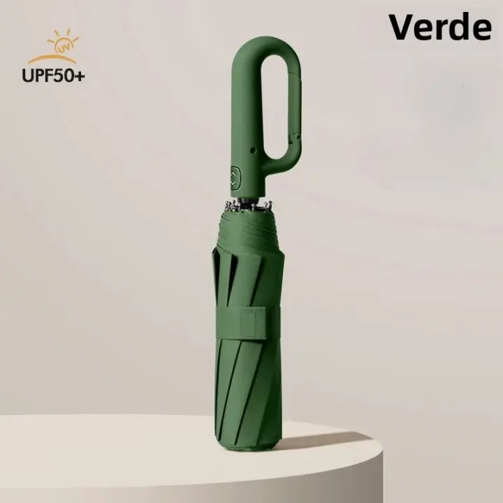 Paraguas Automático Resistente Al Viento Con 12 Costillas Y Mango Protección UV Plegable Para Viajes Sombrilla Solar Y De Lluvia Para Adultos - 1