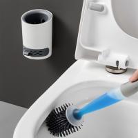 Juego De Cepillo De Inodoro Para El Hogar Con Soporte Montado En La Pared Silicone Recargable Para Limpieza De Esquinas Herramientas De Baño - details 4