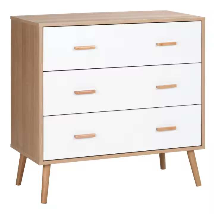 HOMCOM Cómoda de Madera con 3 Cajones Cajonera Armario Auxiliar de Almacenamiento Moderna con Patas Elevadas para Dormitorio Salón 80x39x80 cm Blanco y Natural - 1