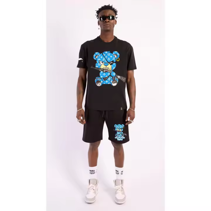Conjunto PirateGang París Negro Pedrería Brillante Oso Azul Ak47 - 1