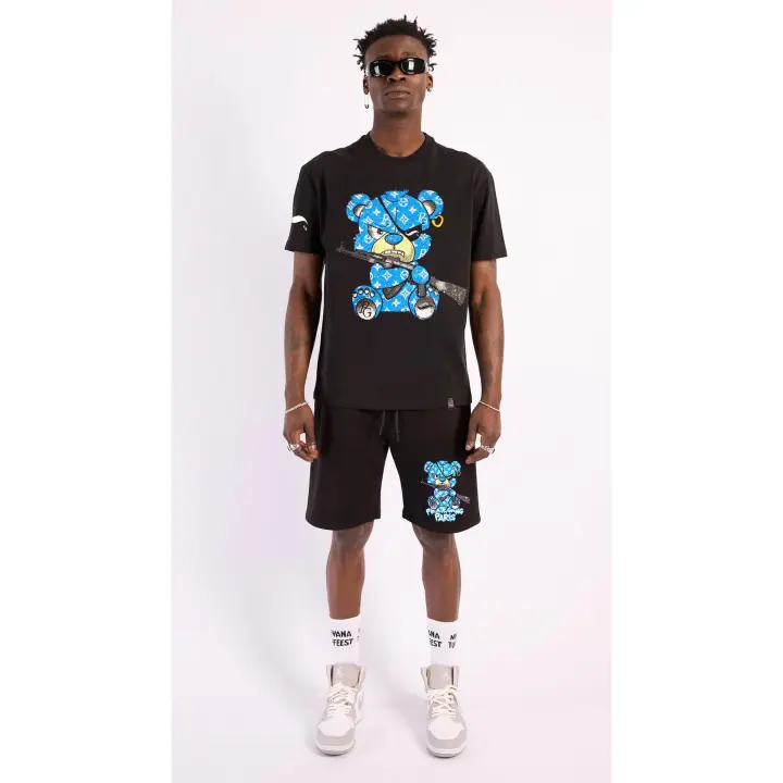Conjunto PirateGang París Negro Pedrería Brillante Oso Azul Ak47 - 1