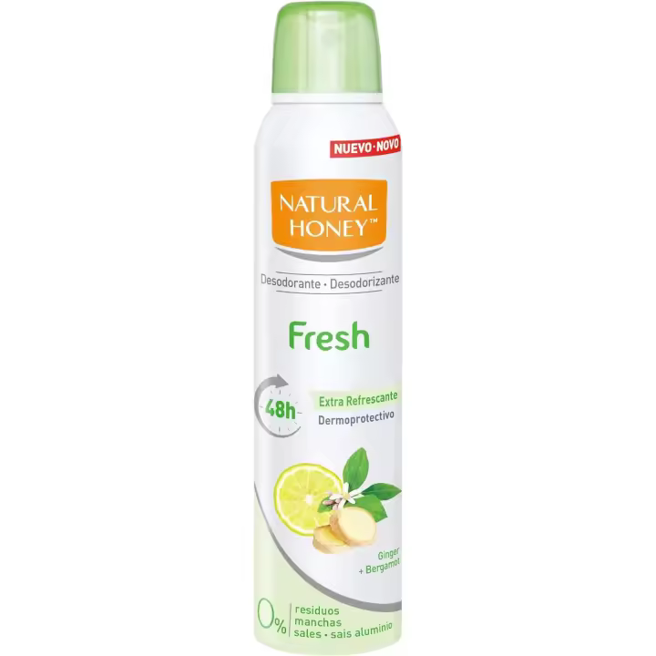 Natural Honey - 2 unidades - Desodorante en Spray Fresco Natural Honey (200 ml) Gengibre + bergamota 0% aluminio - 1