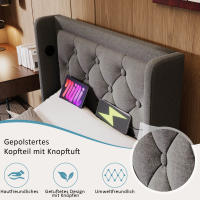 Cama tapizada Cama individual 90*200 cm, Cama de almacenamiento hidráulico en Algodón gris, Cabeza USB Typo-C tapizada con función de Carga, función LED en 3 lados (colchón no incluido) - details 2