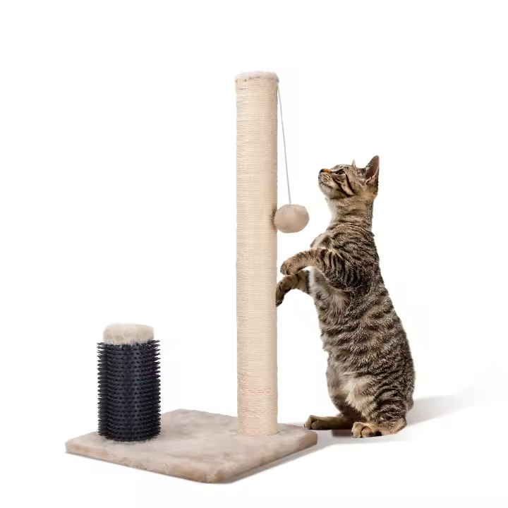 Nobleza - Rascador para Gatos, Poste de Rascador para Gatos, Cuerda de Sisal Natural con Bolas Juguete y Peine de Silicona para Gatos, 60x30x30cm (Color Beige) - 1