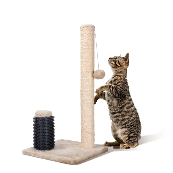 Nobleza - Rascador para Gatos, Poste de Rascador para Gatos, Cuerda de Sisal Natural con Bolas Juguete y Peine de Silicona para Gatos, 60x30x30cm (Color Beige) - 1