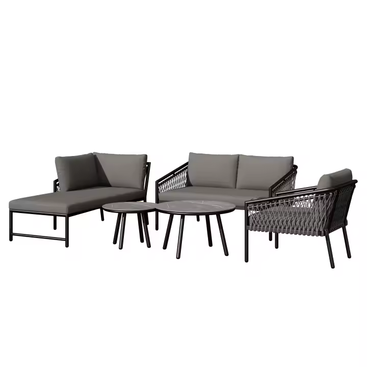 Juego de salón de Jardín, Cuerda Juego de muebles de Jardín, Moderno juego de sofá de exterior Cuerda Tejida a mano, incl. Todos los asientos y Zapatos, Juego de balcón, Jardín y Terraza, Gris - 1