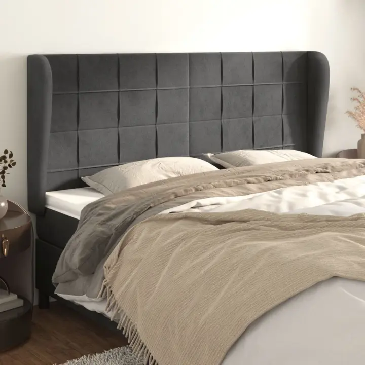 vidaXL Cabecero con orejas de terciopelo gris oscuro 203x23x118/128 cm - 1