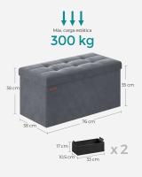 Banco de almacenaje plegable de terciopelo, taburete reposapiés con 2 cajas, 38x76x38 cm, soporta hasta 300 kg, ideal para entrada, sala de estar y dormitorio, disponible en gris paloma, gris pizarra y rosa caramelo - details 11