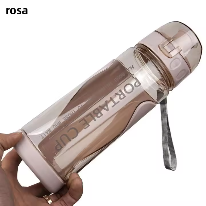 Botella Deportiva De 500ml Portátil Para Adultos Plástico Transparente Antigrasa Para Gimnasio Y Viajes Con Tapa Y Estraw - 1