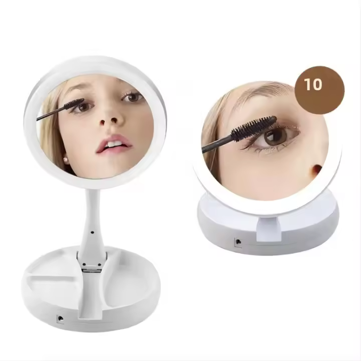 Espejo De Maquillaje Con Luz LED Daylight Espejo De Vestíbulo Rotación 360° Base Desmontable/Con Almacenamiento 3 Modos Con Luz Cargador USB - 1